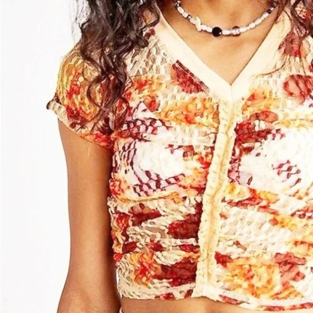 NWOT free people• Solana sheer ruched lace top size small